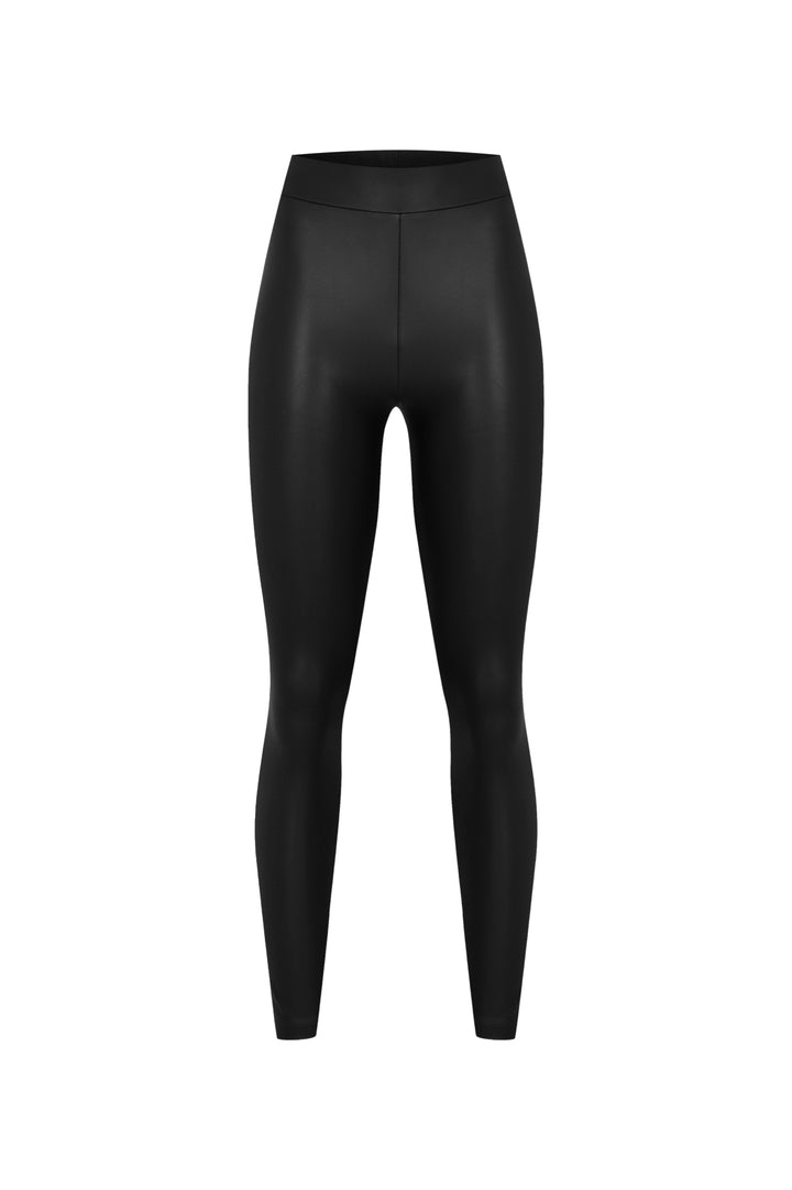 Damen High Waist Kunstleder Leggings im Lederlook