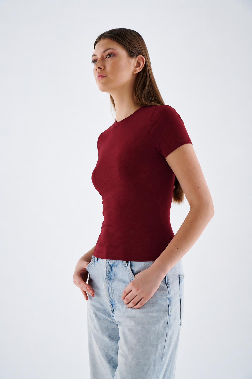 Damen T Shirt - Rundhalsausschnitt - Kurzarm figurbetont für Alltag Büro & Freizeit