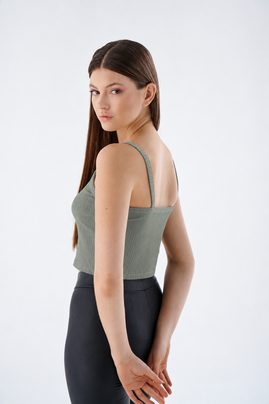 Damen Tank Crop Top - Trägern - Figurbetontes Rippshirt