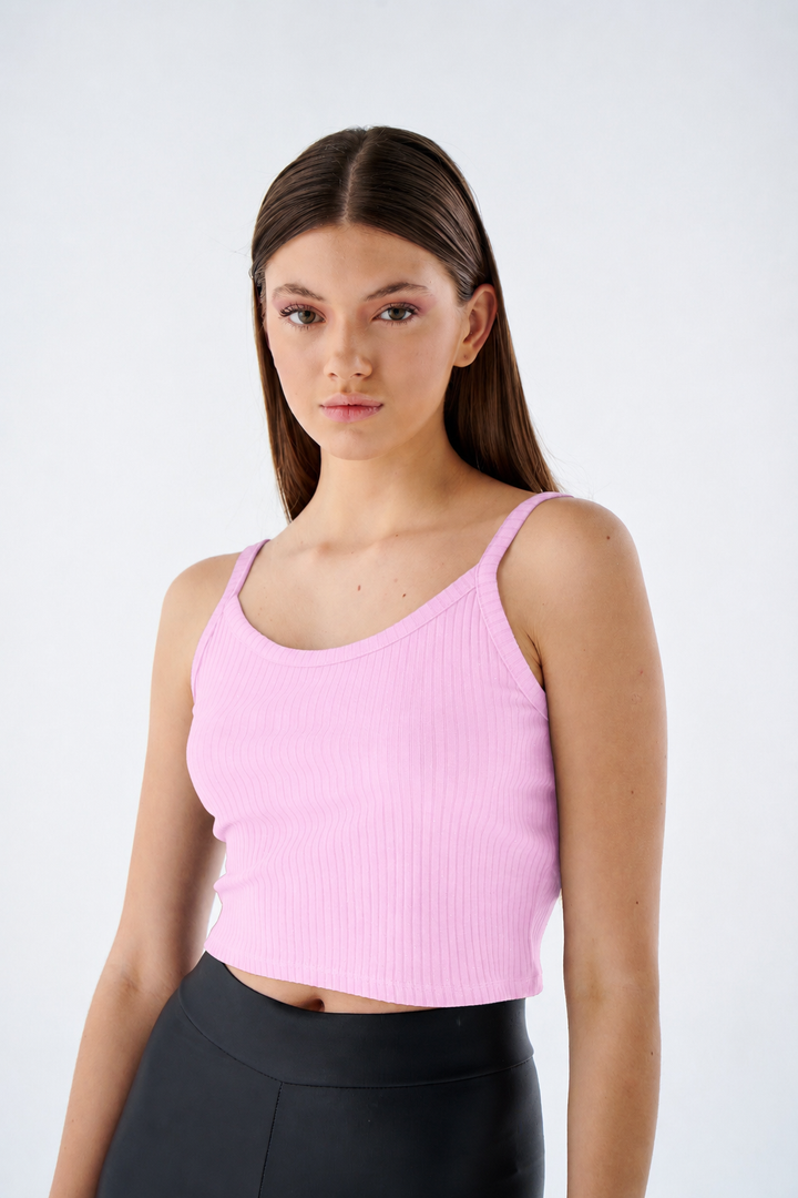 Damen Tank Crop Top - Trägern - Figurbetontes Rippshirt