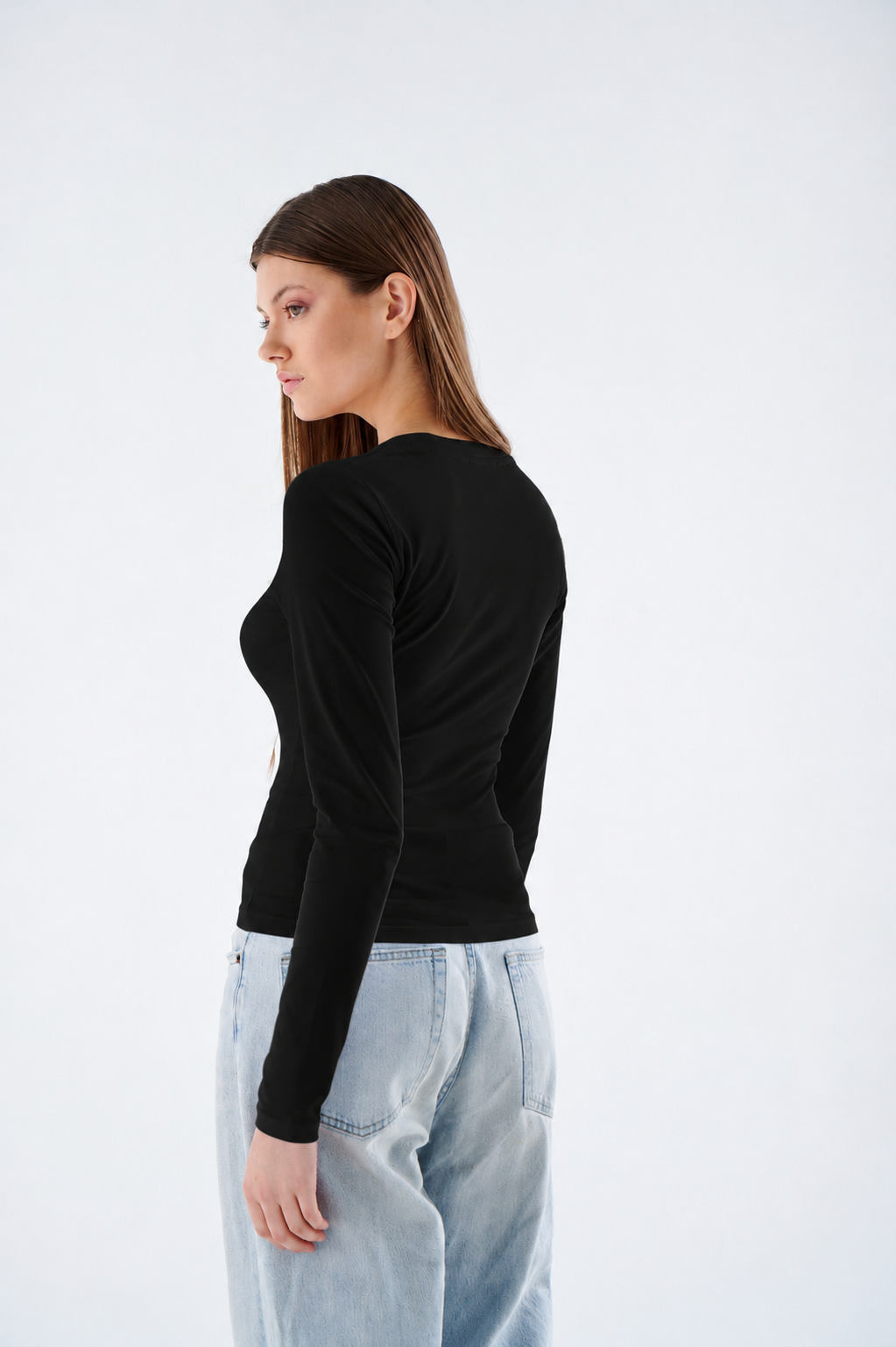 Damen T-shirt -  Langarm mit V-Ausschnitt - Figurbetont für Alltag & Büro