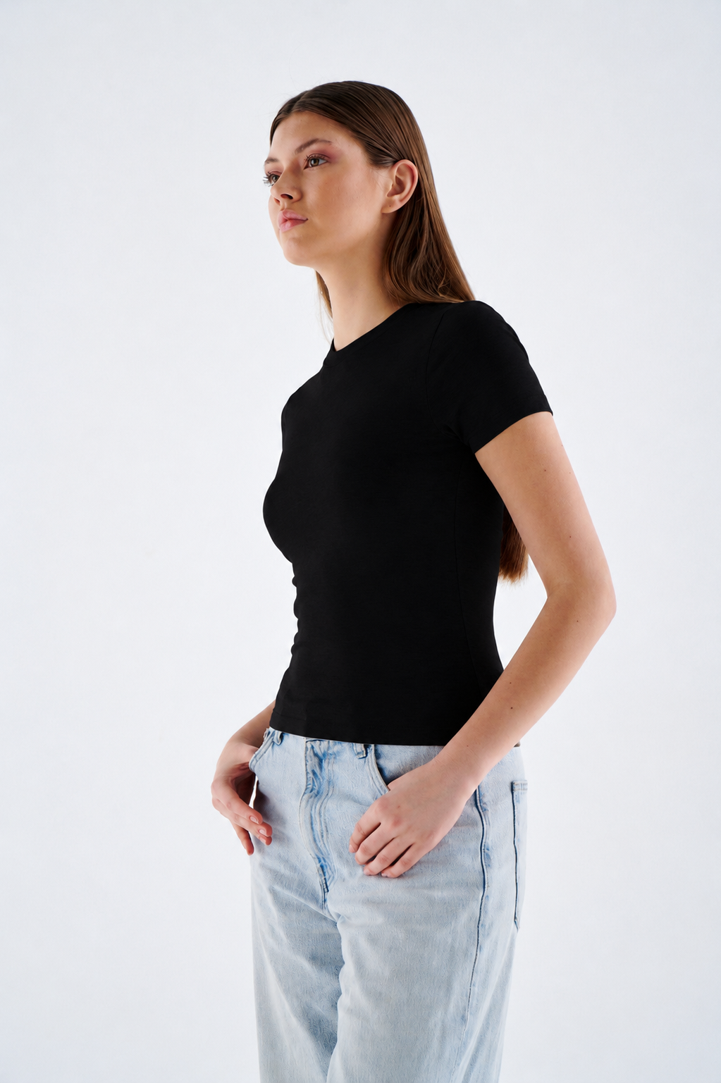 Damen T Shirt - Rundhalsausschnitt - Kurzarm figurbetont für Alltag Büro & Freizeit