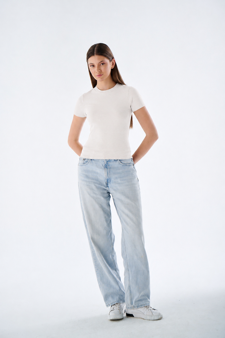 Damen T Shirt - Rundhalsausschnitt - Kurzarm figurbetont für Alltag Büro & Freizeit