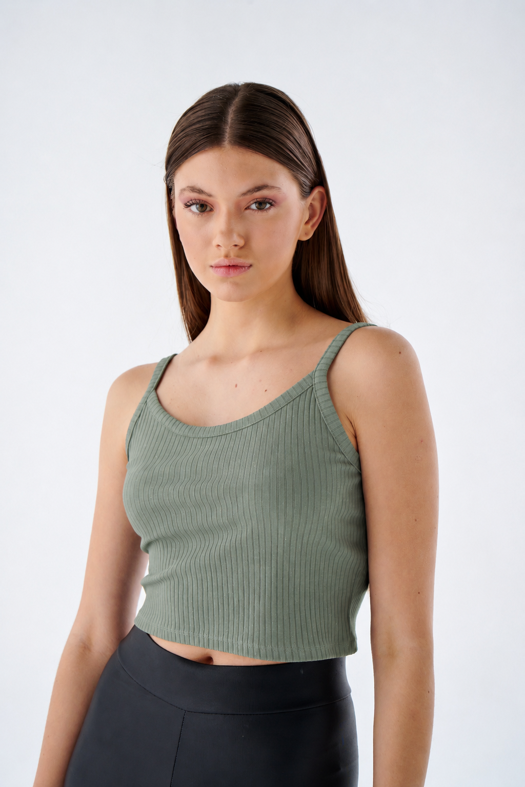 Damen Tank Crop Top - Trägern - Figurbetontes Rippshirt