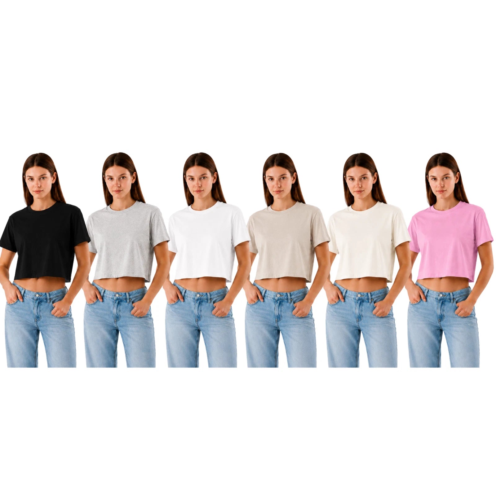 Damen Crop Top Set aus 100 % Baumwolle mit Rundhalsausschnitt