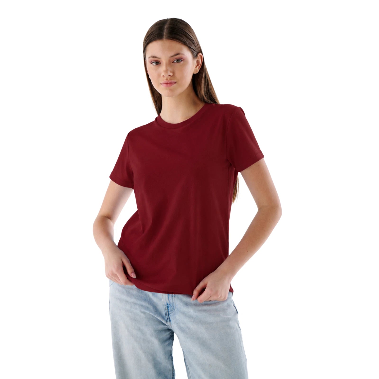 Damen Basic T-Shirt aus 100 % Jersey-Baumwolle mit Rundhals