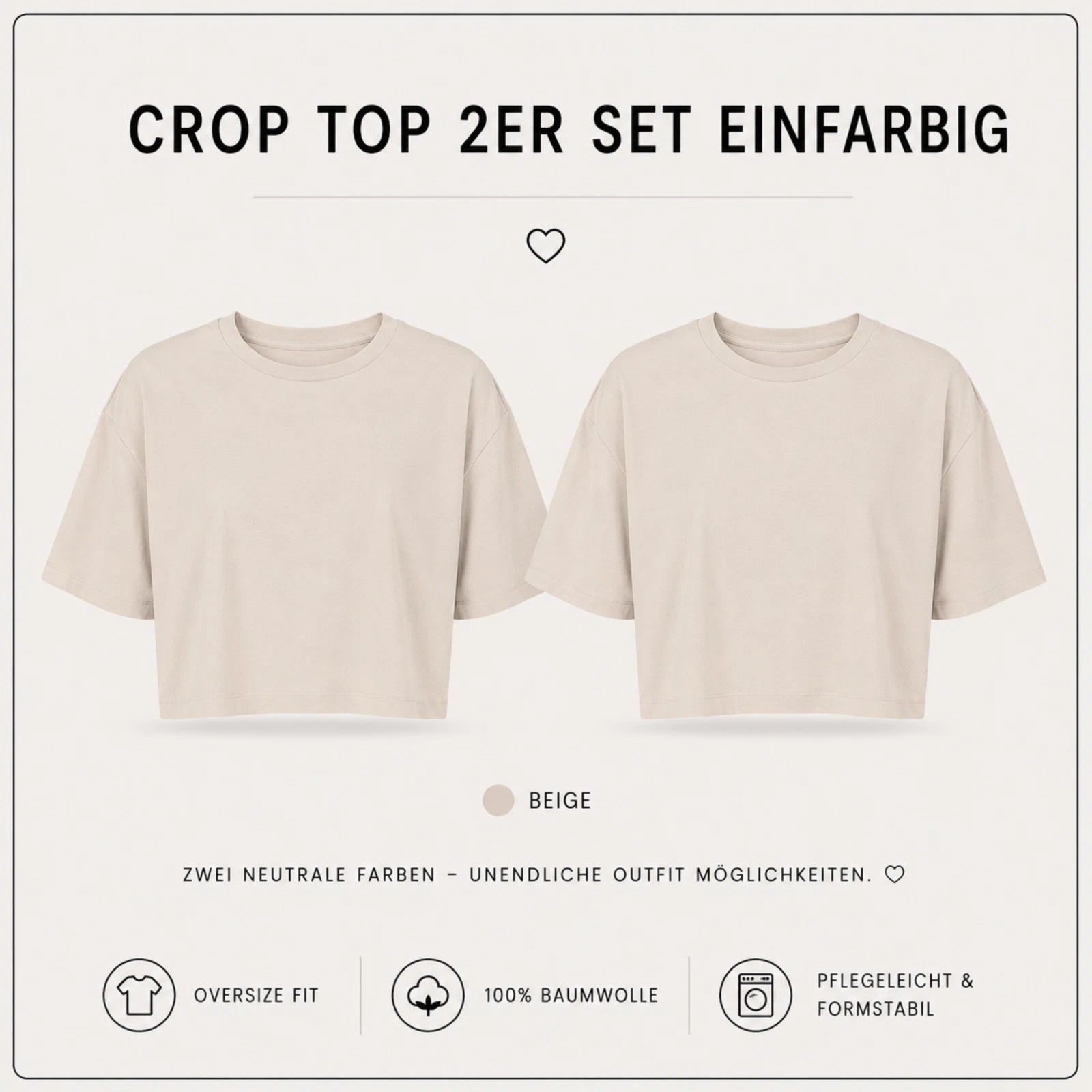 Damen Crop Top Set aus 100 % Baumwolle mit Rundhalsausschnitt