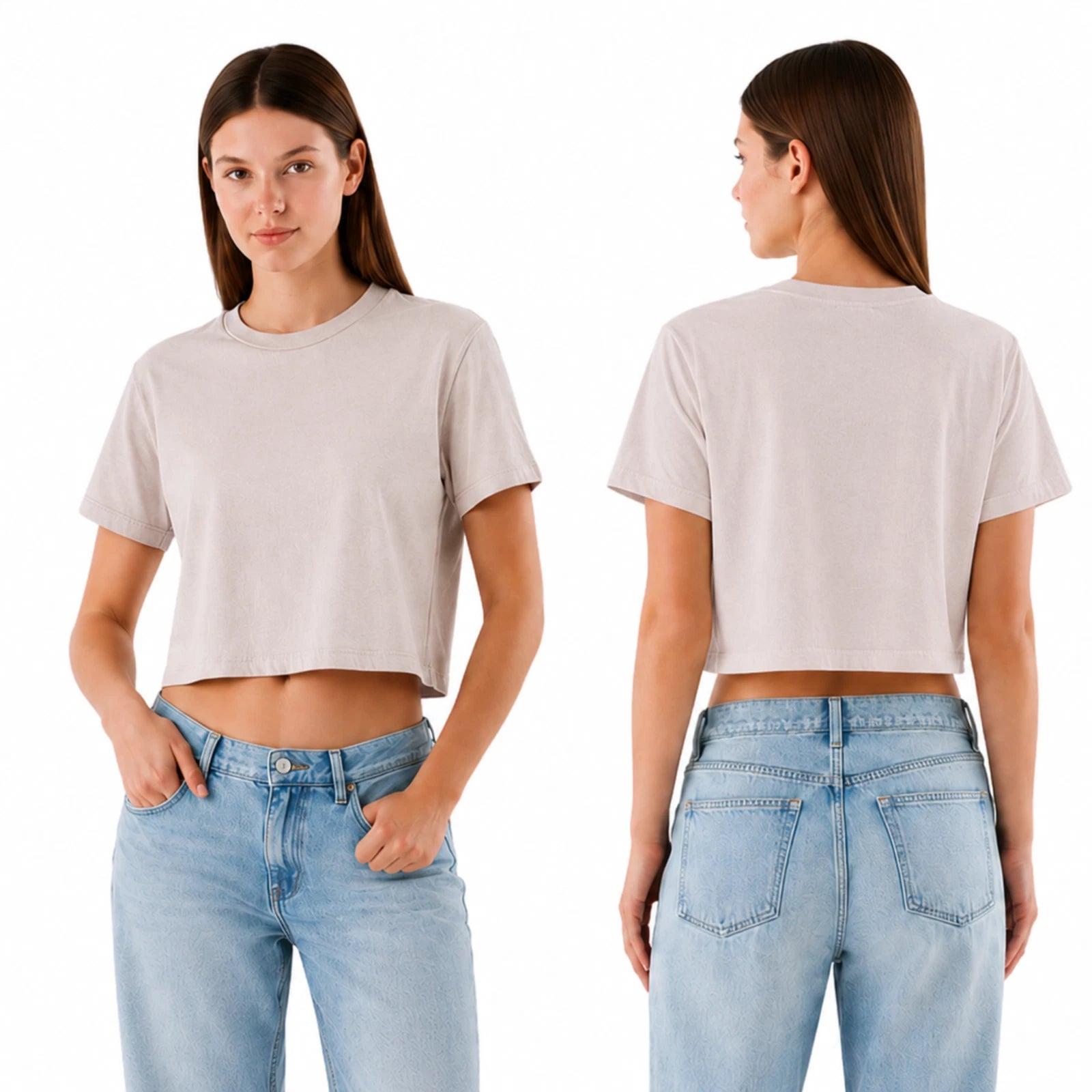 Damen Crop Top Set aus 100 % Baumwolle mit Rundhalsausschnitt