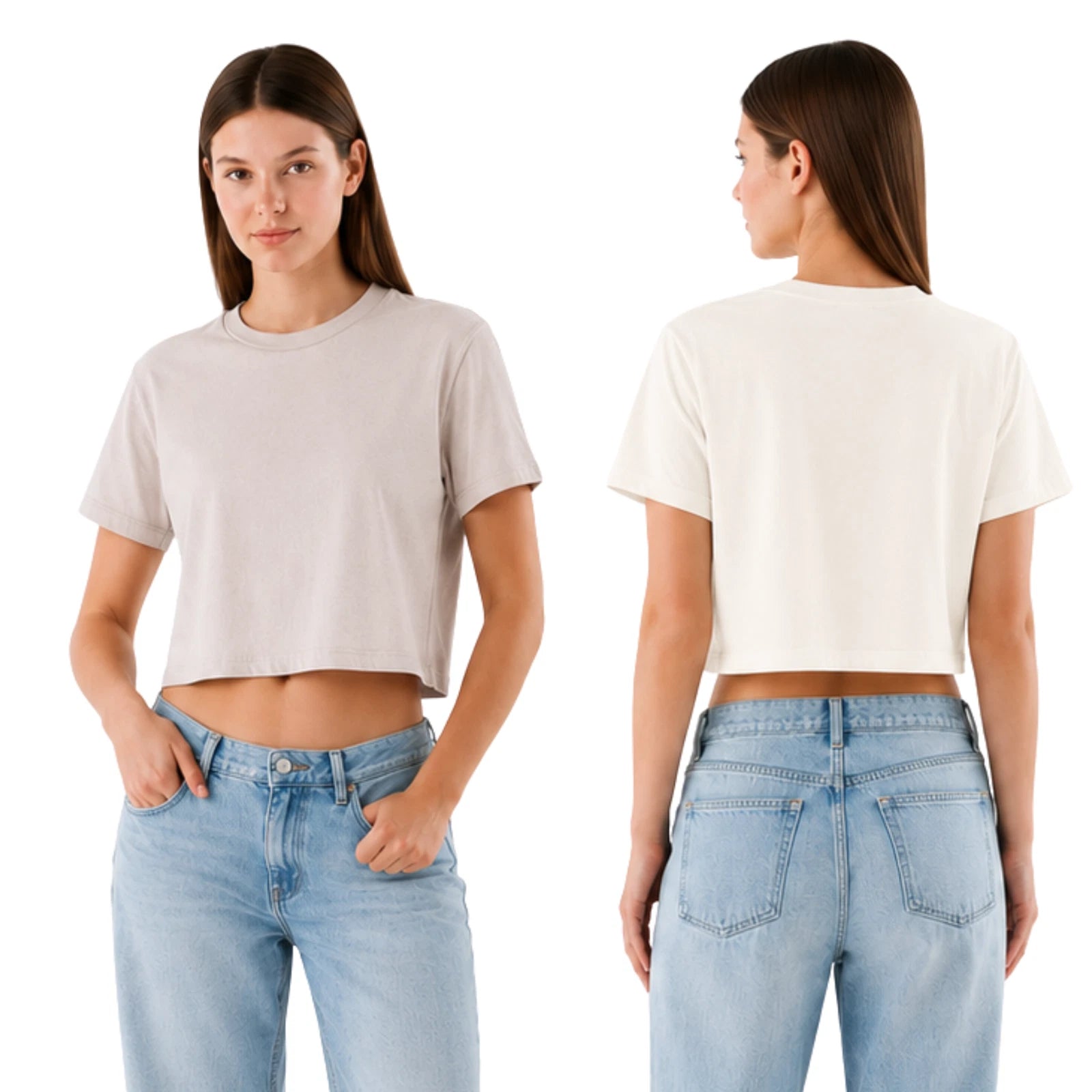 Damen Crop Top Set aus 100 % Baumwolle mit Rundhalsausschnitt
