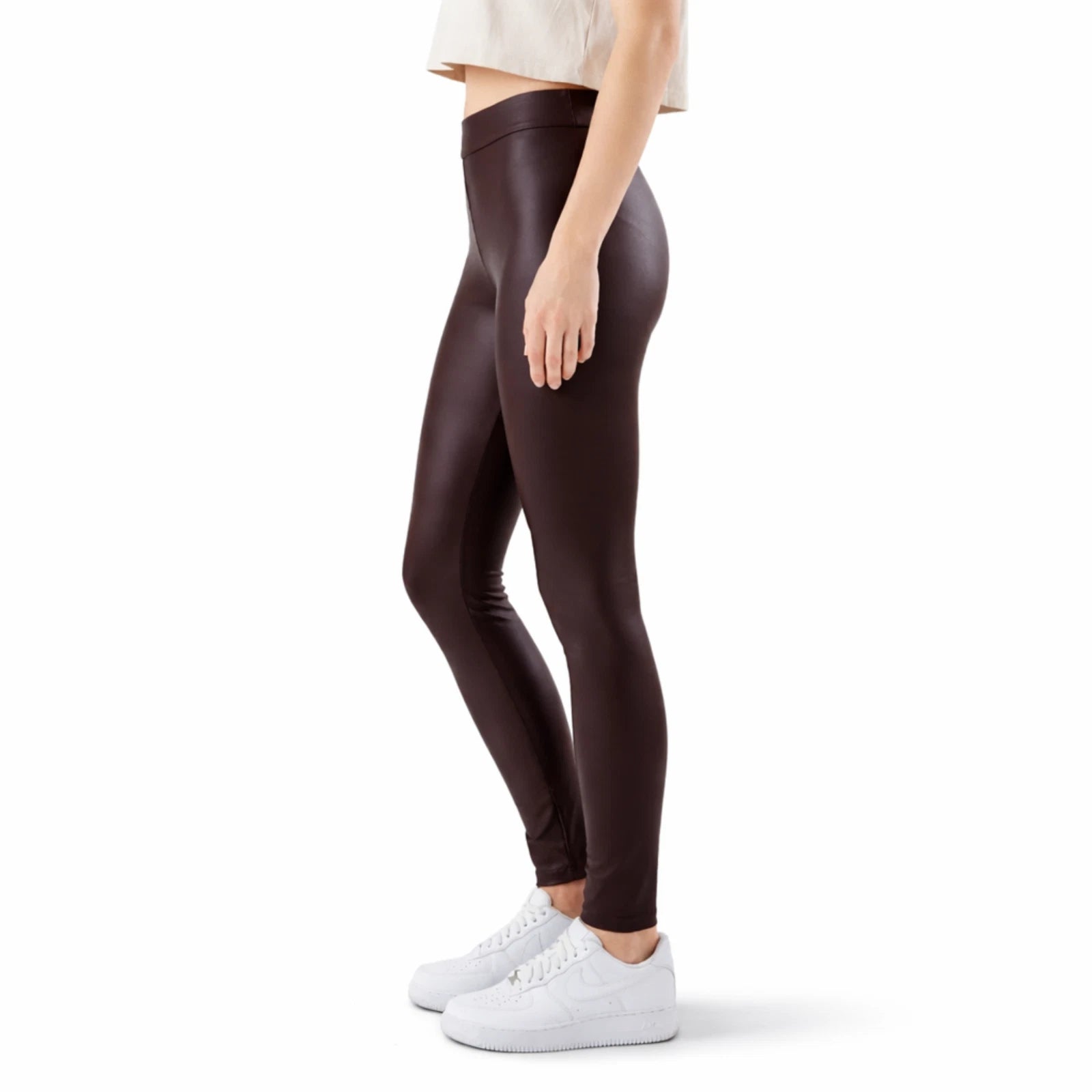 Damen High Waist Kunstleder Leggings im Lederlook