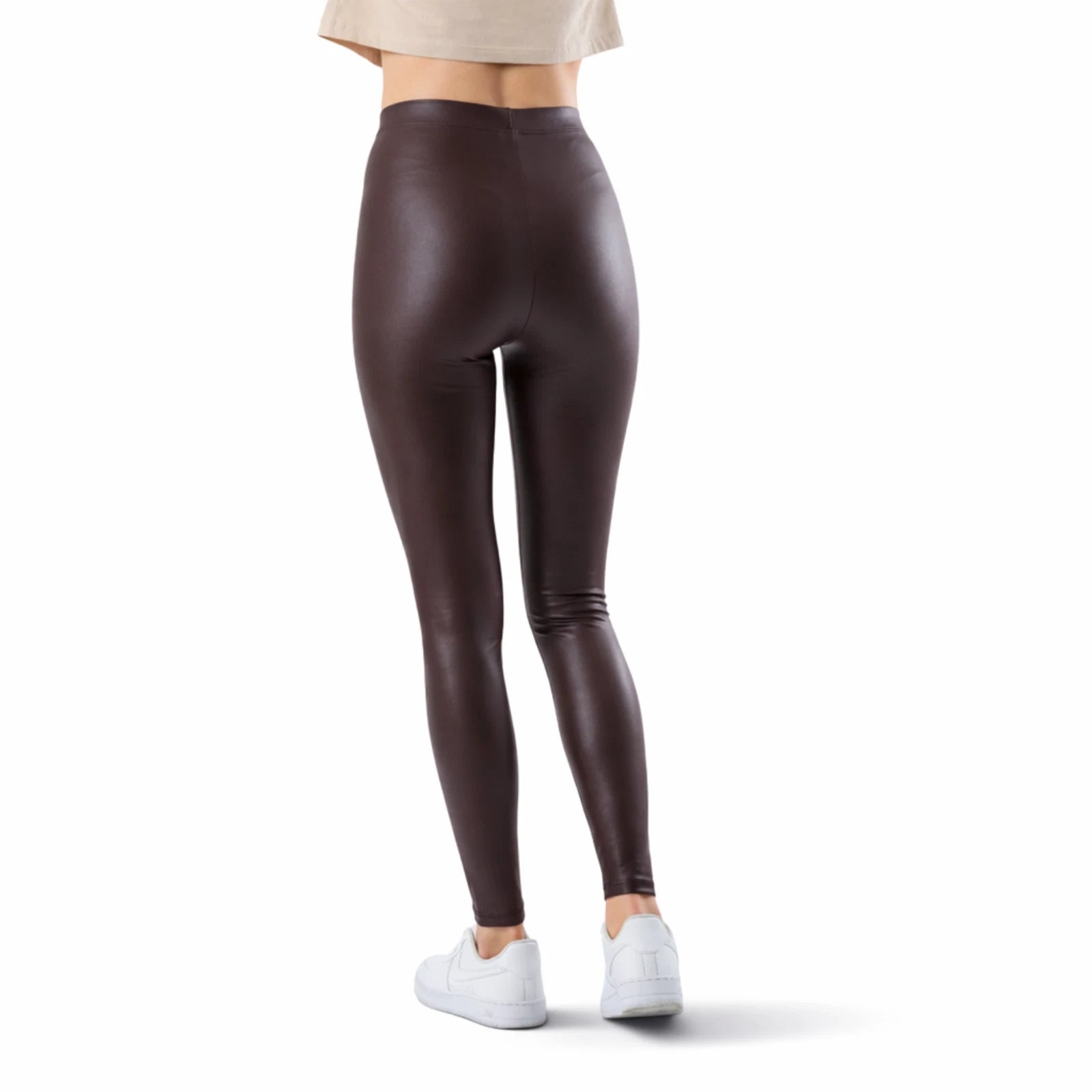 Damen High Waist Kunstleder Leggings im Lederlook