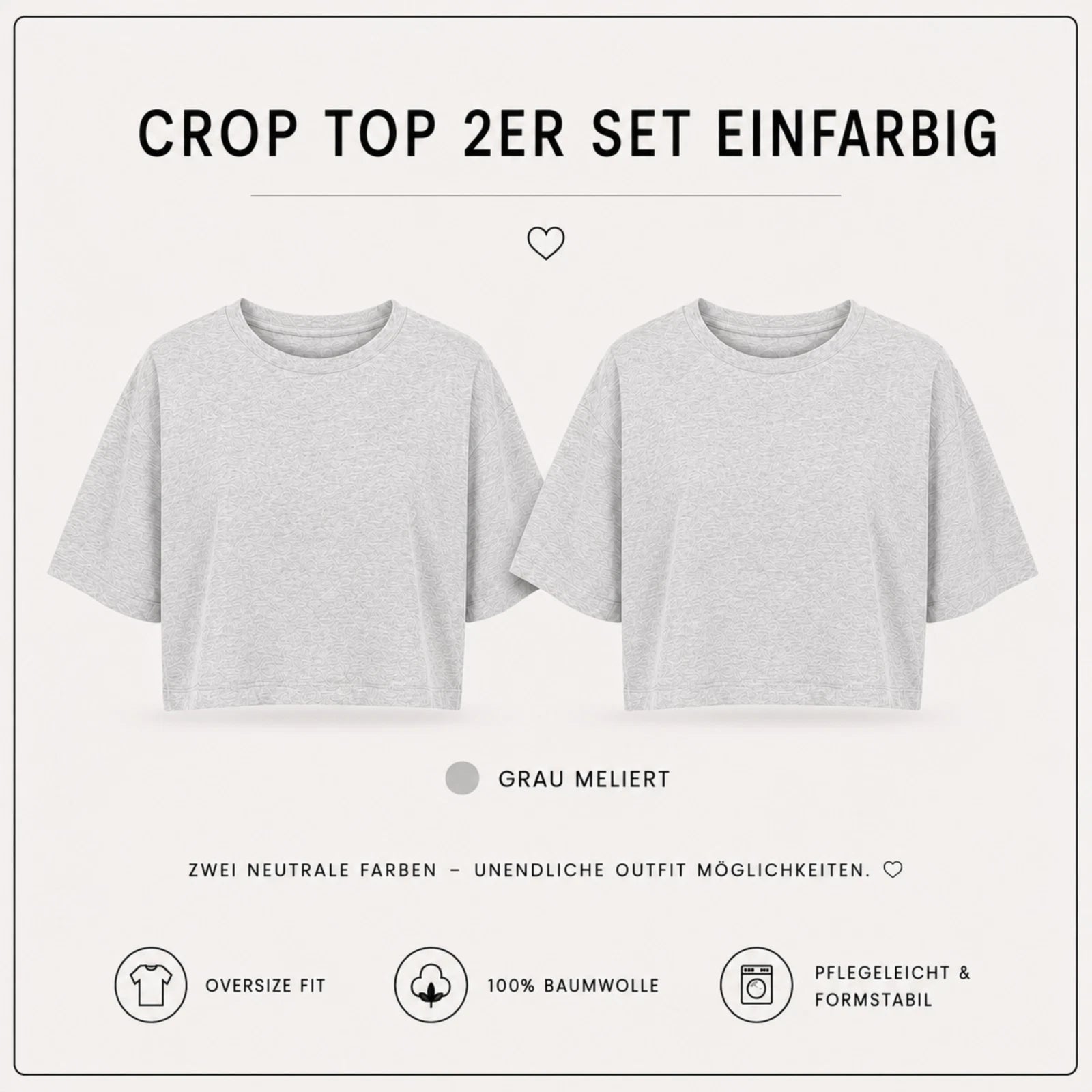 Damen Crop Top Set aus 100 % Baumwolle mit Rundhalsausschnitt