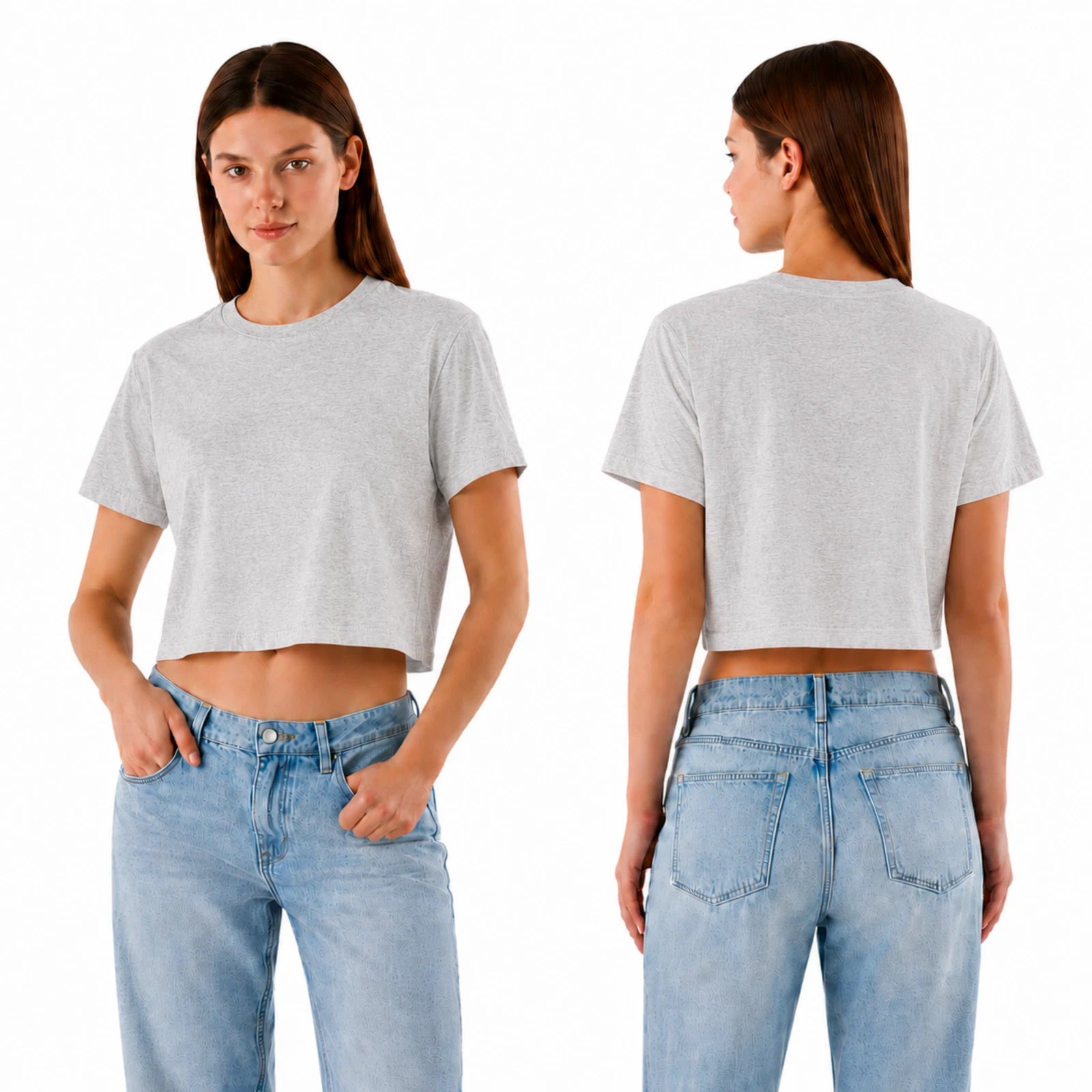 Damen Crop Top Set aus 100 % Baumwolle mit Rundhalsausschnitt