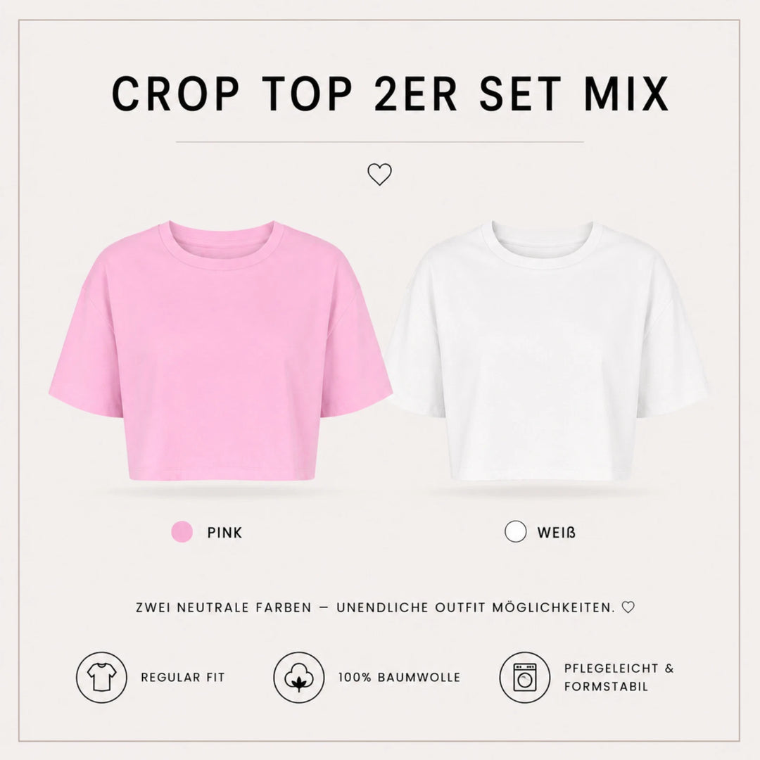 Damen Crop Top Set aus 100 % Baumwolle mit Rundhalsausschnitt