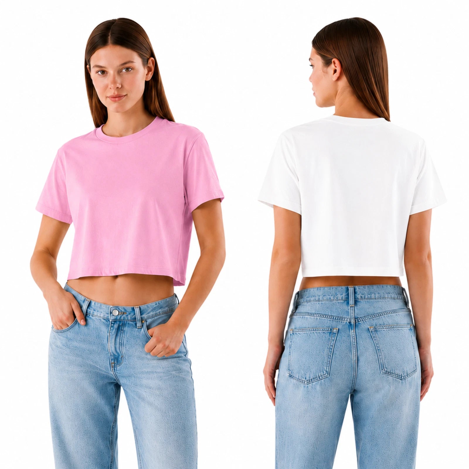Damen Crop Top Set aus 100 % Baumwolle mit Rundhalsausschnitt
