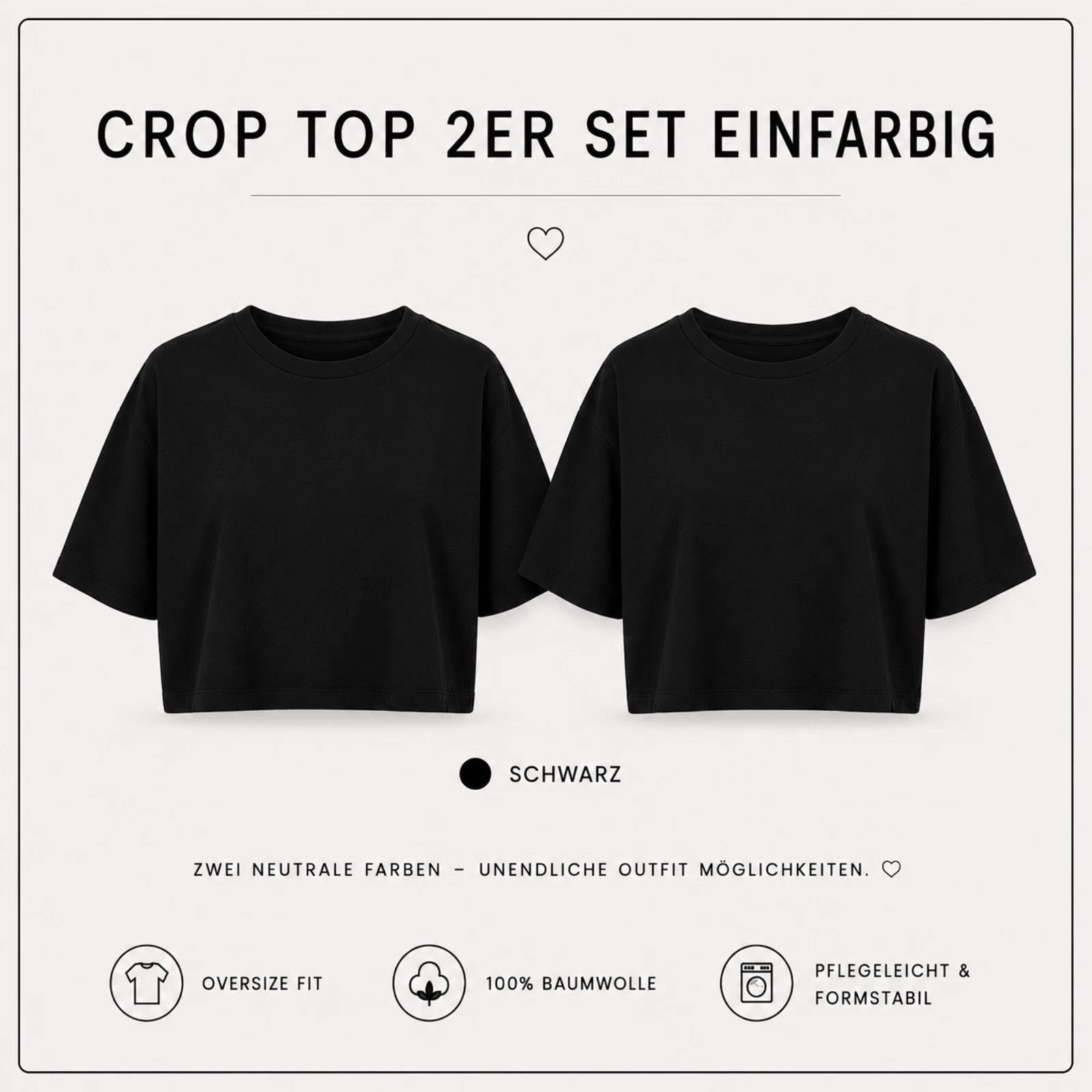 Damen Crop Top Set aus 100 % Baumwolle mit Rundhalsausschnitt
