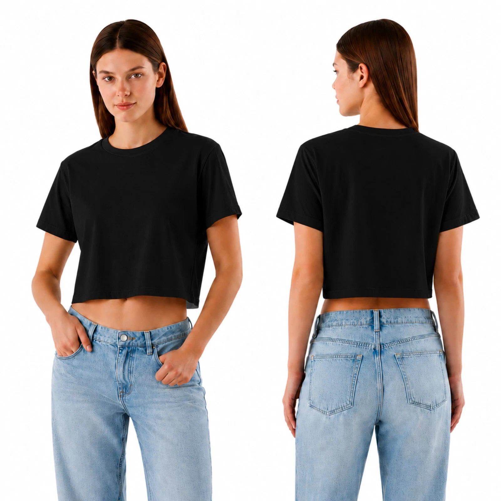 Damen Crop Top Set aus 100 % Baumwolle mit Rundhalsausschnitt