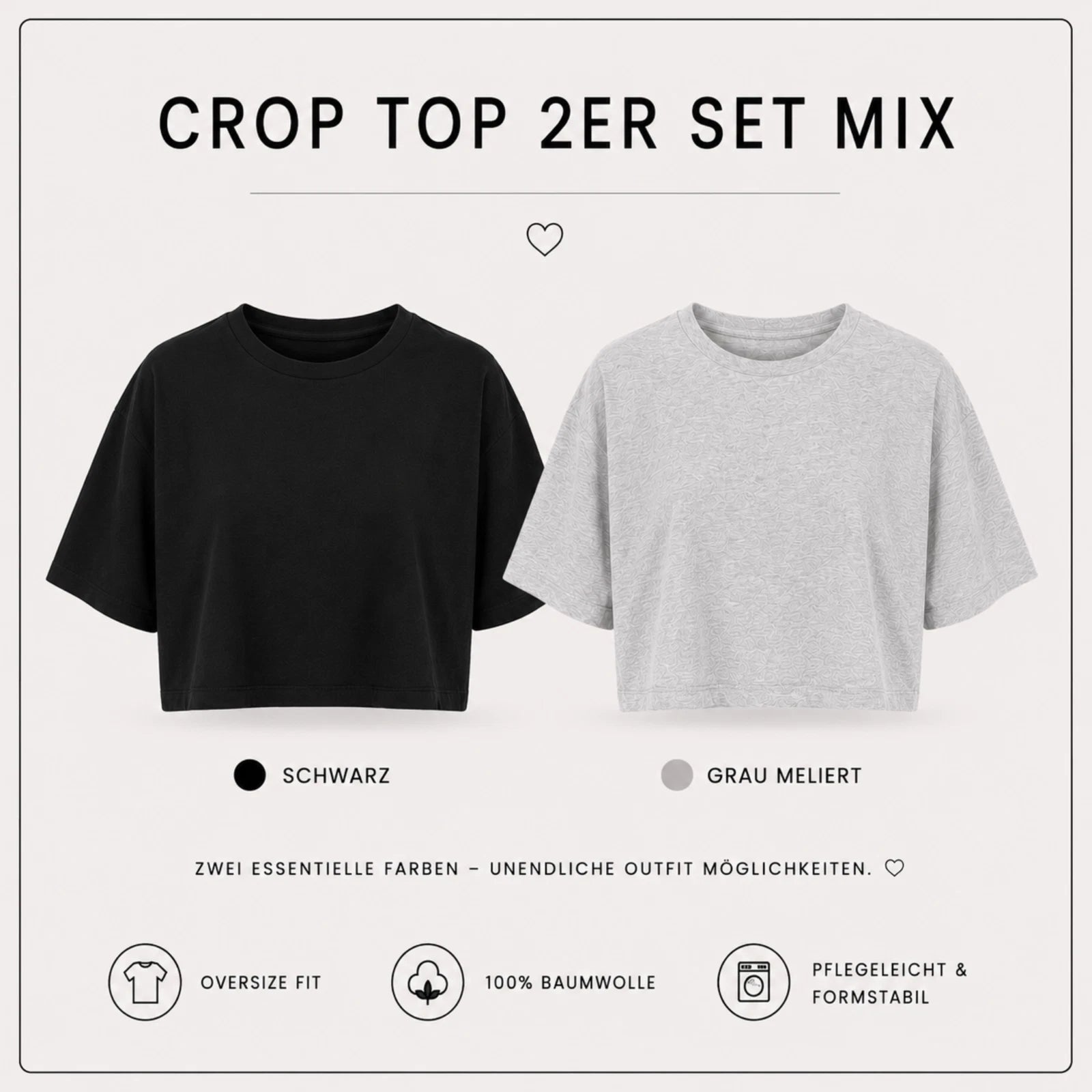 Damen Crop Top Set aus 100 % Baumwolle mit Rundhalsausschnitt