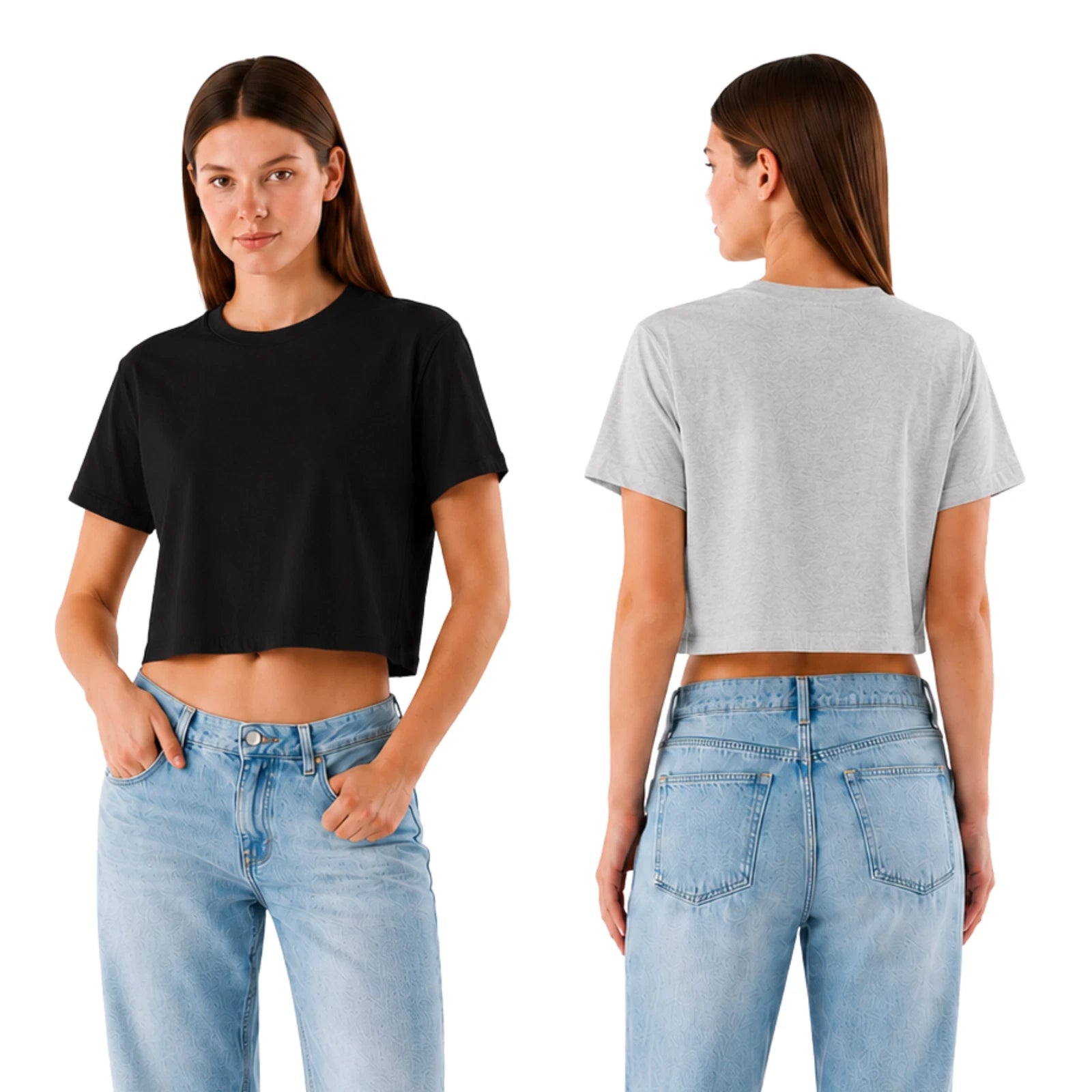 Damen Crop Top Set aus 100 % Baumwolle mit Rundhalsausschnitt