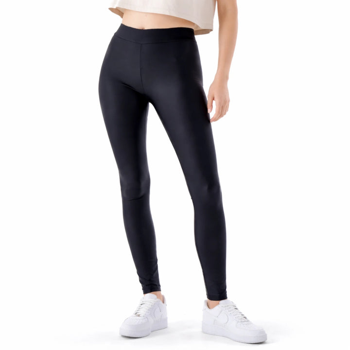 Damen High Waist Kunstleder Leggings im Lederlook