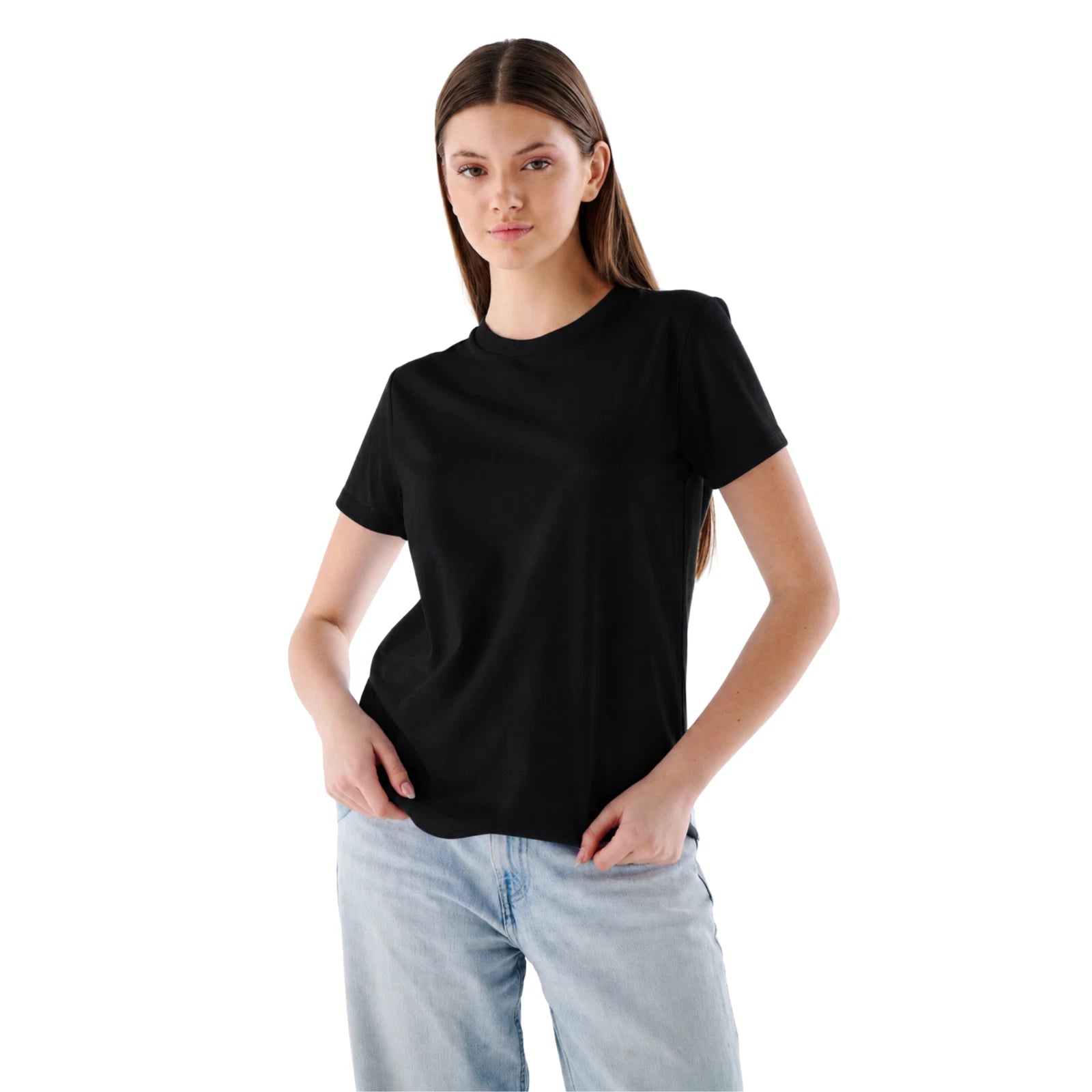 Damen Basic T-Shirt aus 100 % Jersey-Baumwolle mit Rundhals