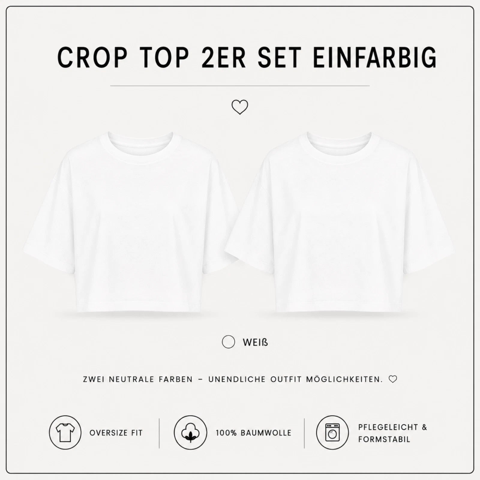 Damen Crop Top Set aus 100 % Baumwolle mit Rundhalsausschnitt