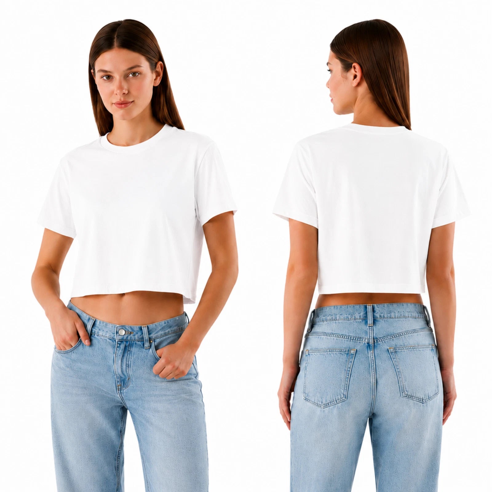 Damen Crop Top Set aus 100 % Baumwolle mit Rundhalsausschnitt